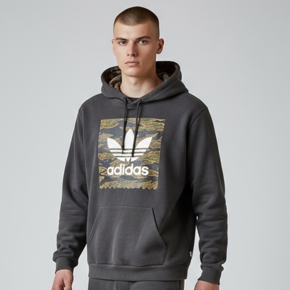 Adidas Mens Camo Trefoil Logo Hoodie Size M Skateboarding Graphic Pullover - Picture 1 of 15